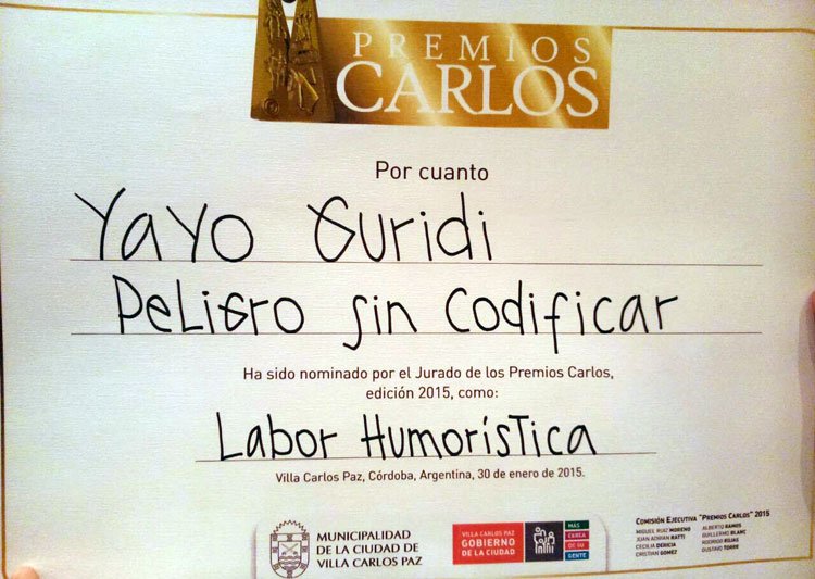 Peligro sin Codificar, Yayo y Pichu nominados a los Premios Carlos 2015!